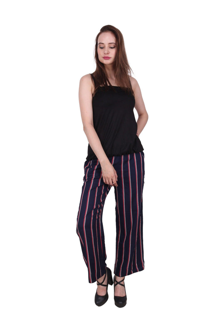 Model wearing Rayon Pant with Pattern type: Striped-2