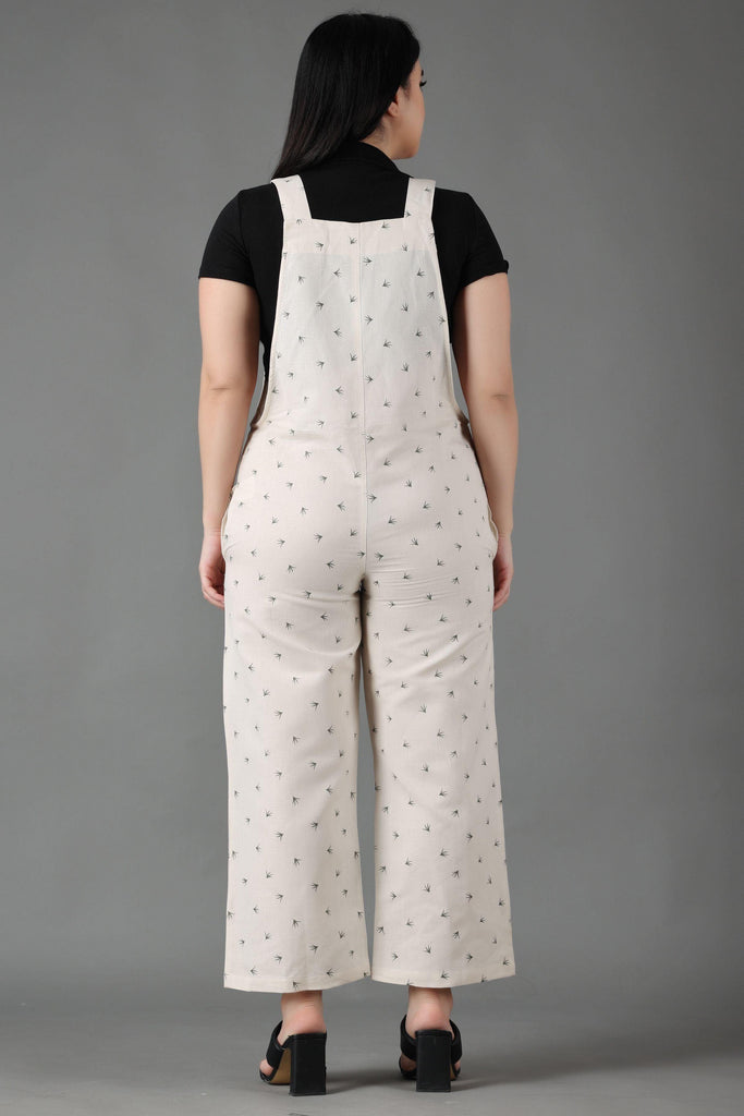 Model wearing Cotton Jumpsuit with Pattern type: Grass Print-2