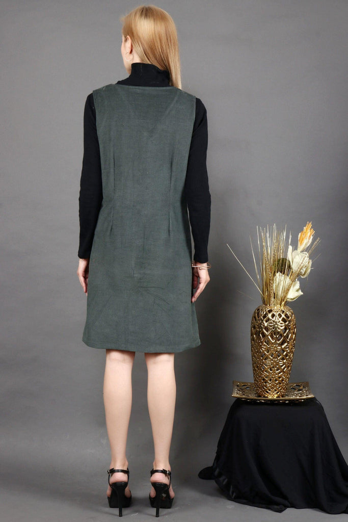 Model wearing Corduroy Mini Dress with Pattern type: Solid-6