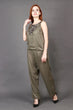 Olive Green Solid Jumpsuit with Sequins Patch