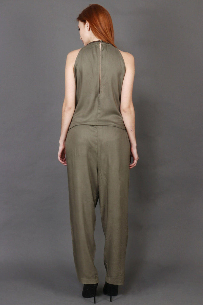 Model wearing Rayon Jumpsuit with Pattern type: Solid-3