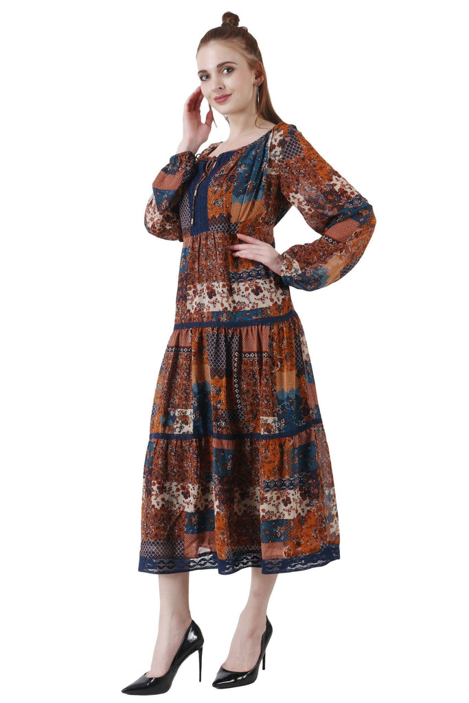 Model wearing Polyster Georgette Maxi Dress with Pattern type: Patch-9