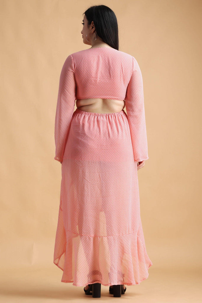 Model wearing Polyster Georgette Midi Dress with Pattern type: Polka Dots-6