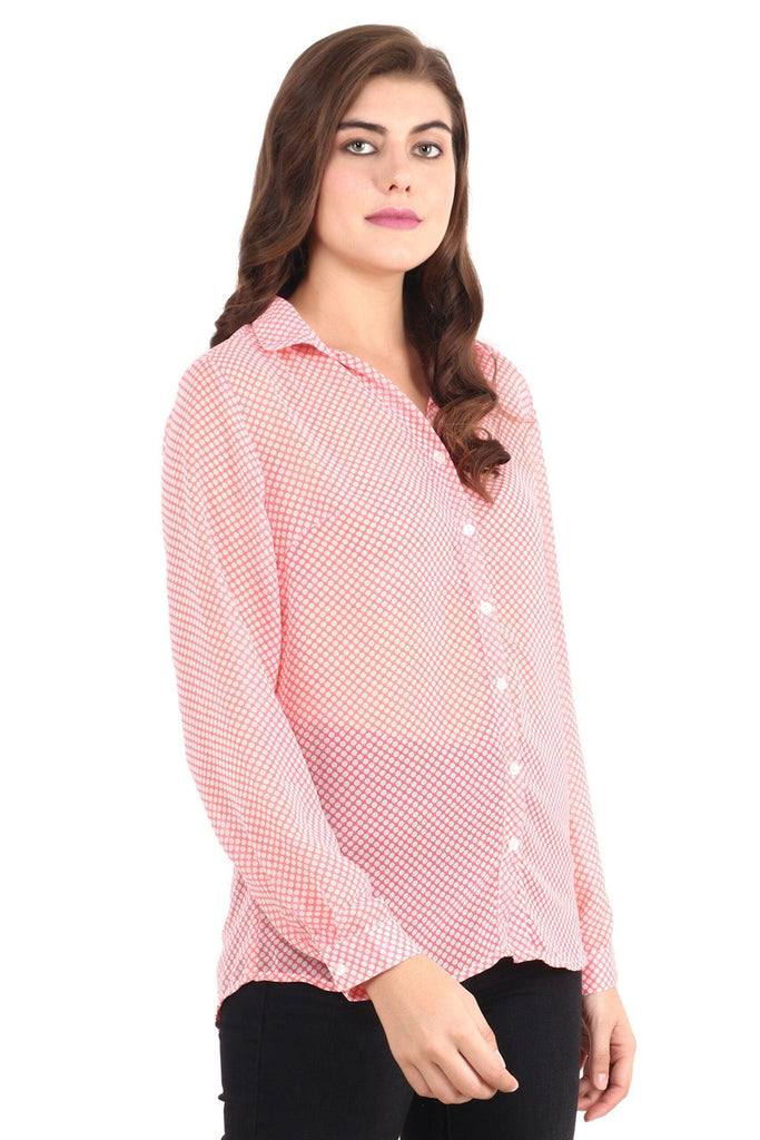 Model wearing Polyster Chiffon Shirt with Pattern type: Polka Dots-2
