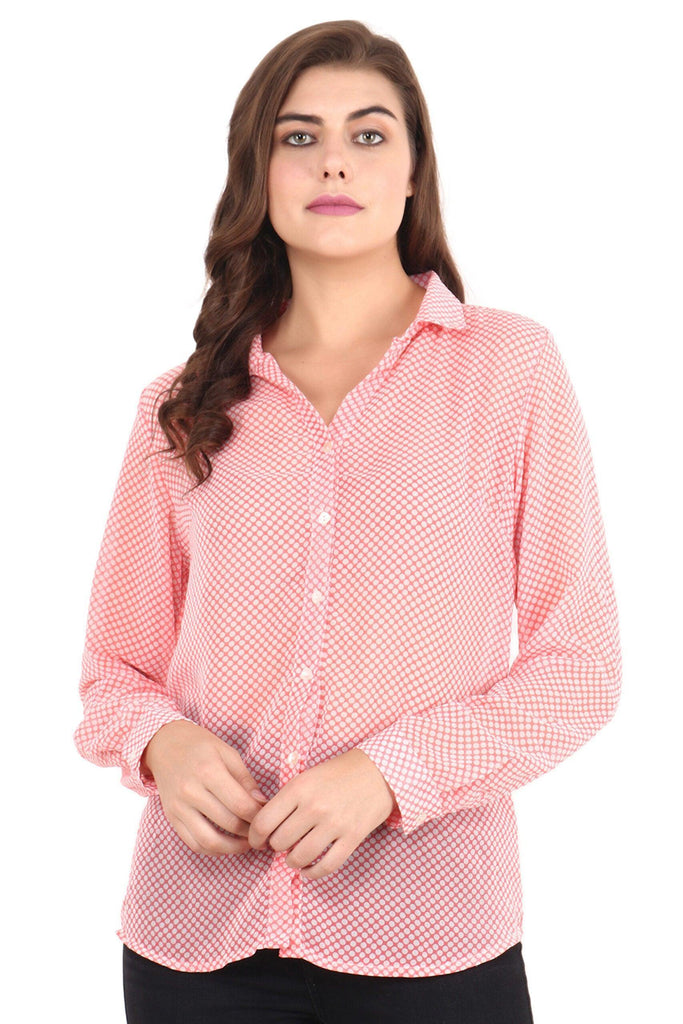 Model wearing Polyster Chiffon Shirt with Pattern type: Polka Dots-3