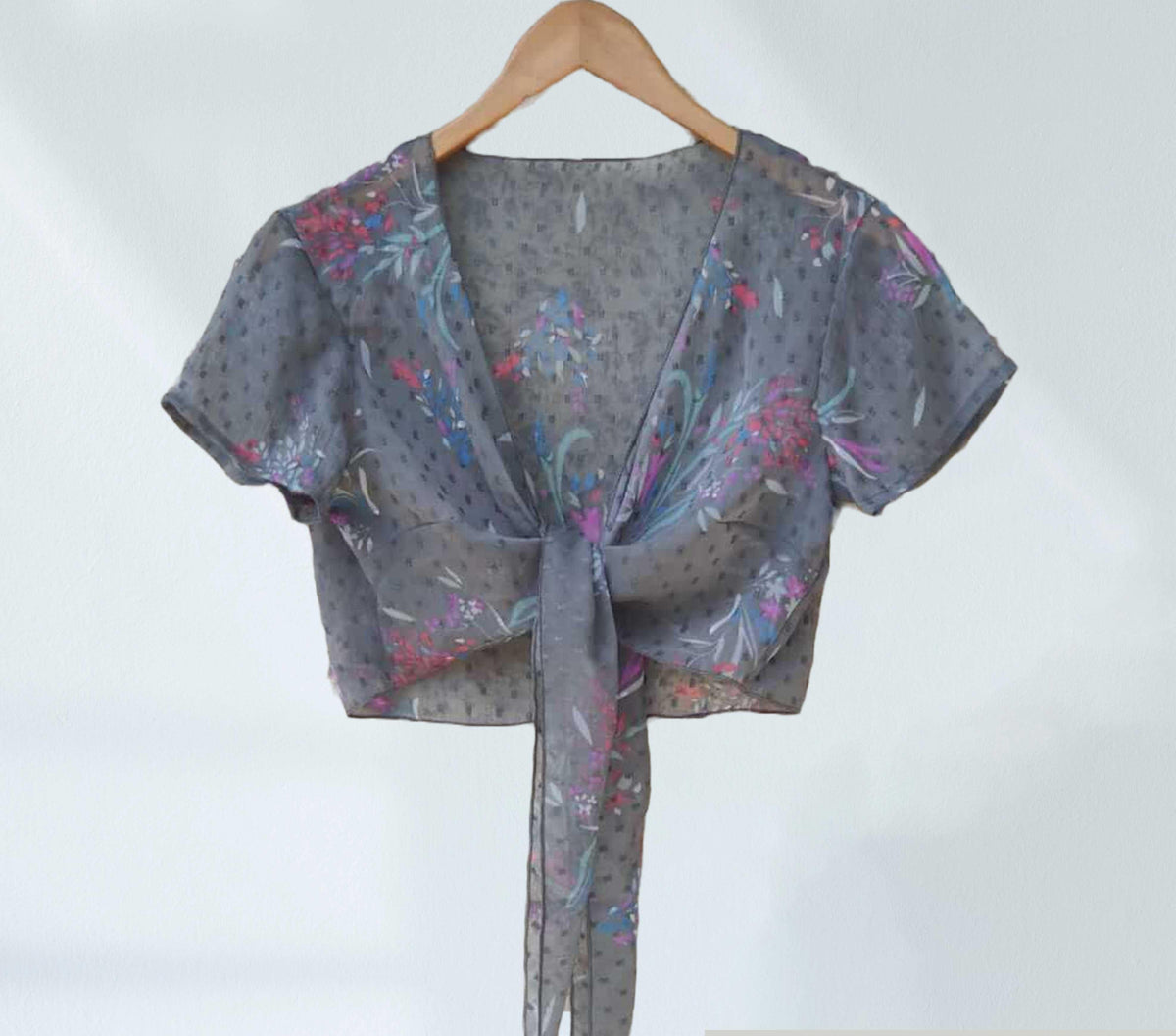 Floral Chiffon Shrug with Front Knot Tie Perfect for Casual/Formal