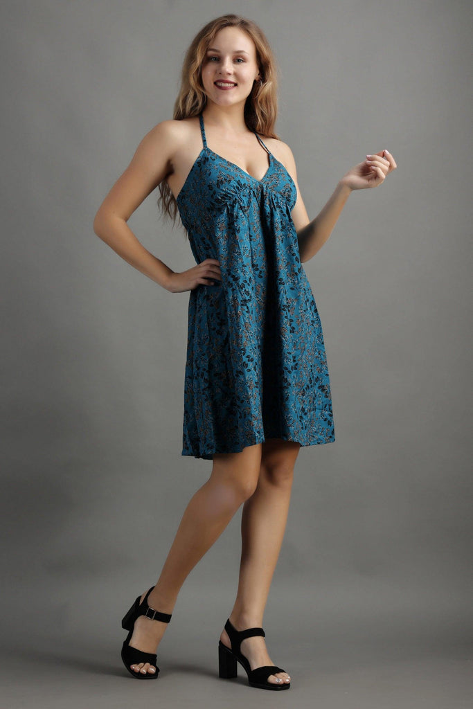 Model wearing Rayon Mini Dress with Pattern type: Floral-1