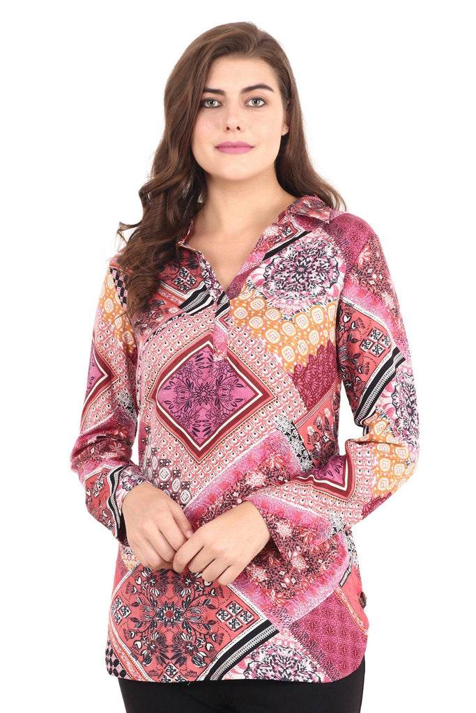 Model wearing Rayon Tunic with Pattern type: Graphic-1