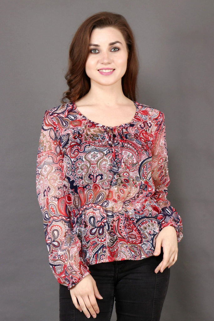 Model wearing Polyster Georgette Top with Pattern type: Floral-1