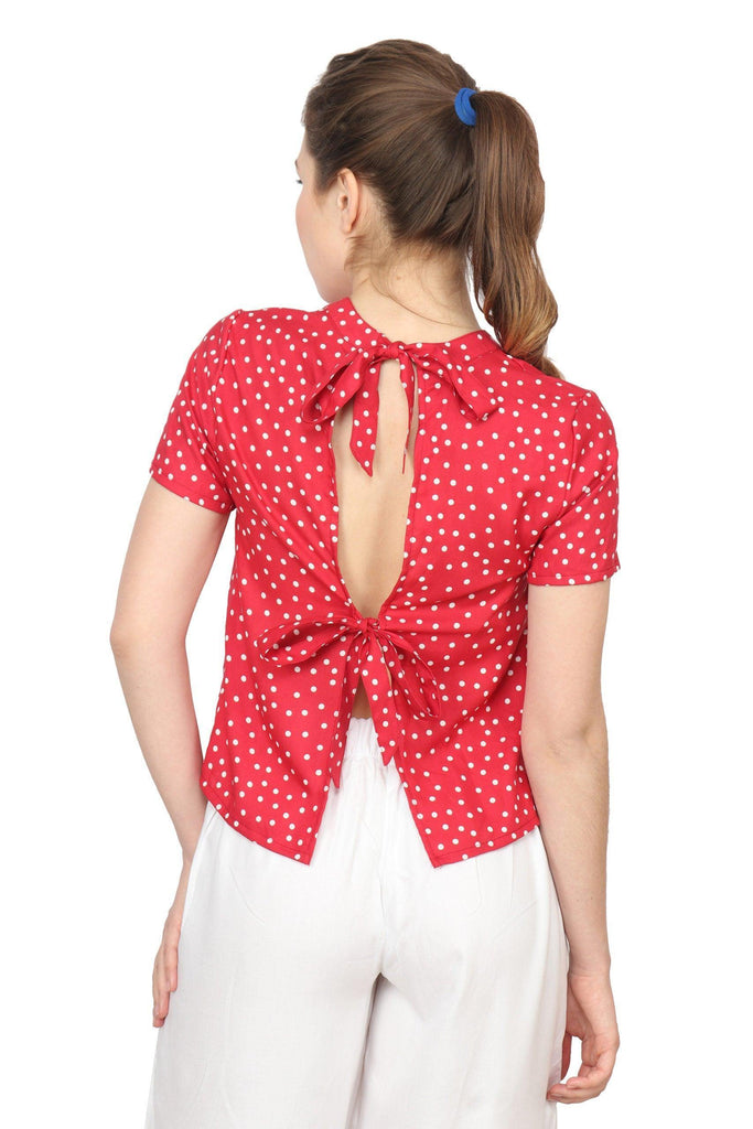 Model wearing Rayon Top with Pattern type: Polka Dots-1