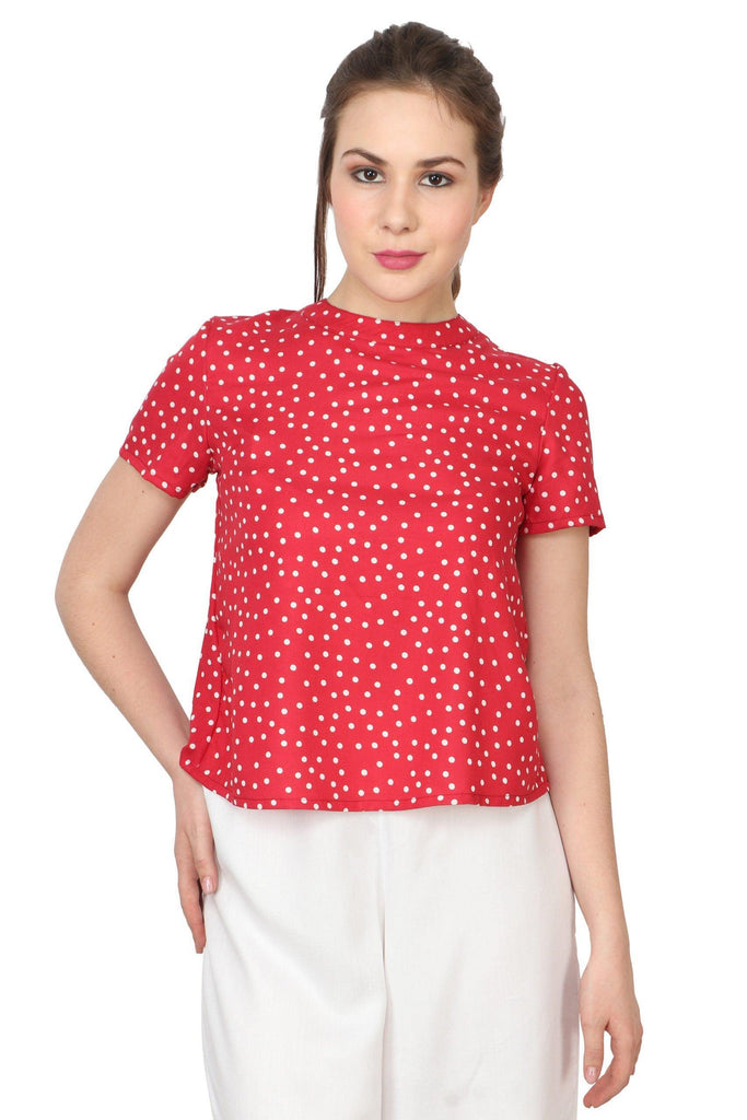 Model wearing Rayon Top with Pattern type: Polka Dots-6