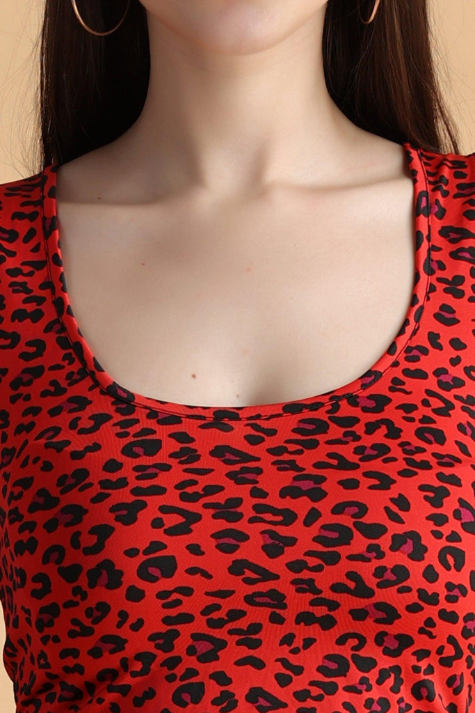 Model wearing Polyester Elastane Crop Top with Pattern type: Animal-3