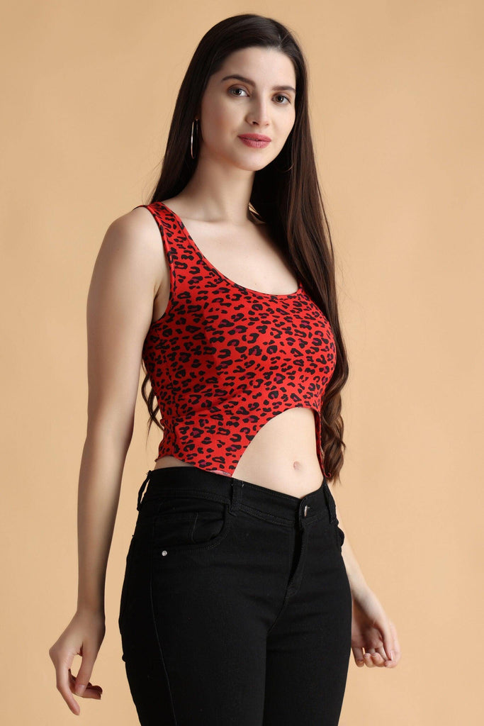 Model wearing Polyester Elastane Crop Top with Pattern type: Animal-4