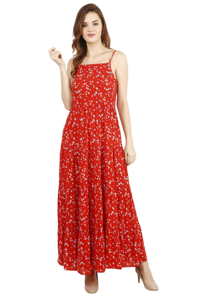 Model wearing Viscose Crepe Maxi Dress with Pattern type: Floral-1