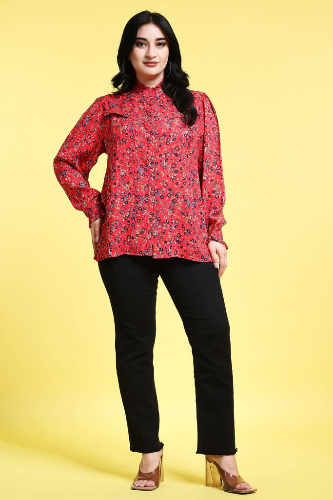 Model wearing Viscose Crepe Shirt with Pattern type: Floral-1