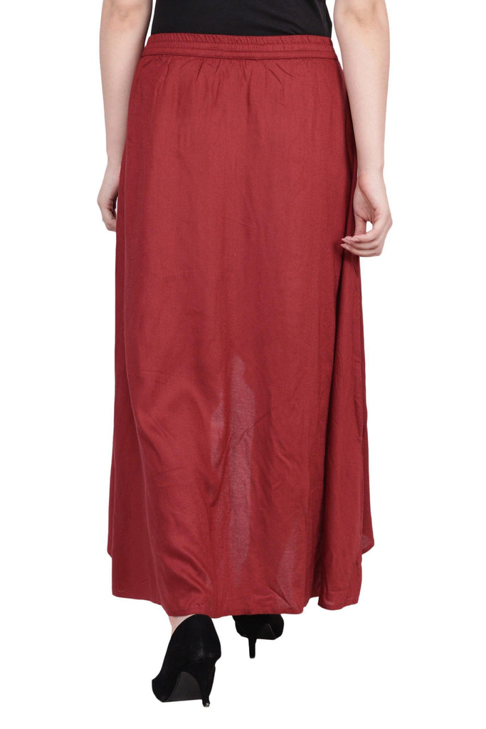 Model wearing Rayon Maxi Skirt with Pattern type: Solid-5