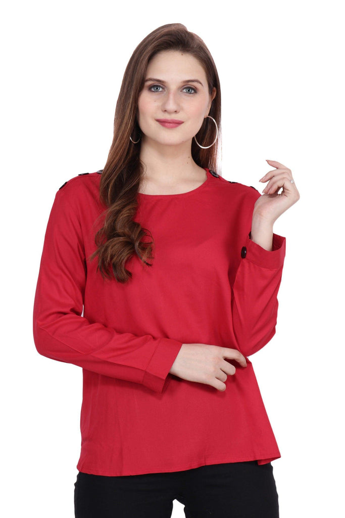 Model wearing Rayon Top with Pattern type: Solid-1