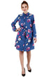 Royal Blue Floral Printed Buttoned Tie Up Dress