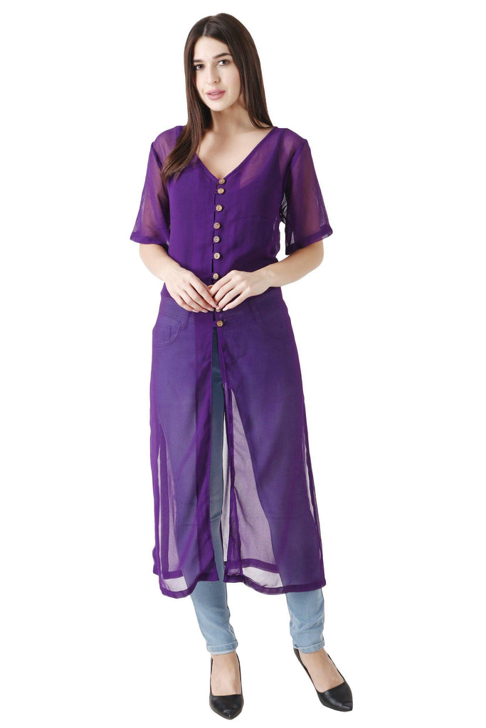 Model wearing Poly Blended Kurti with Pattern type: Solid-10