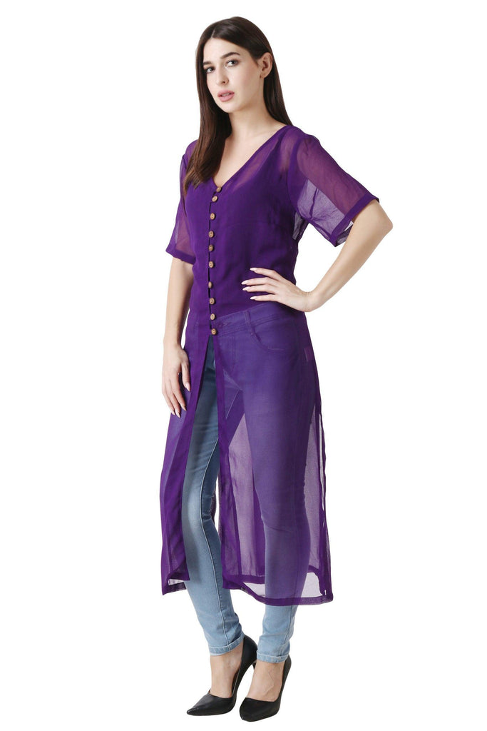 Model wearing Poly Blended Kurti with Pattern type: Solid-9