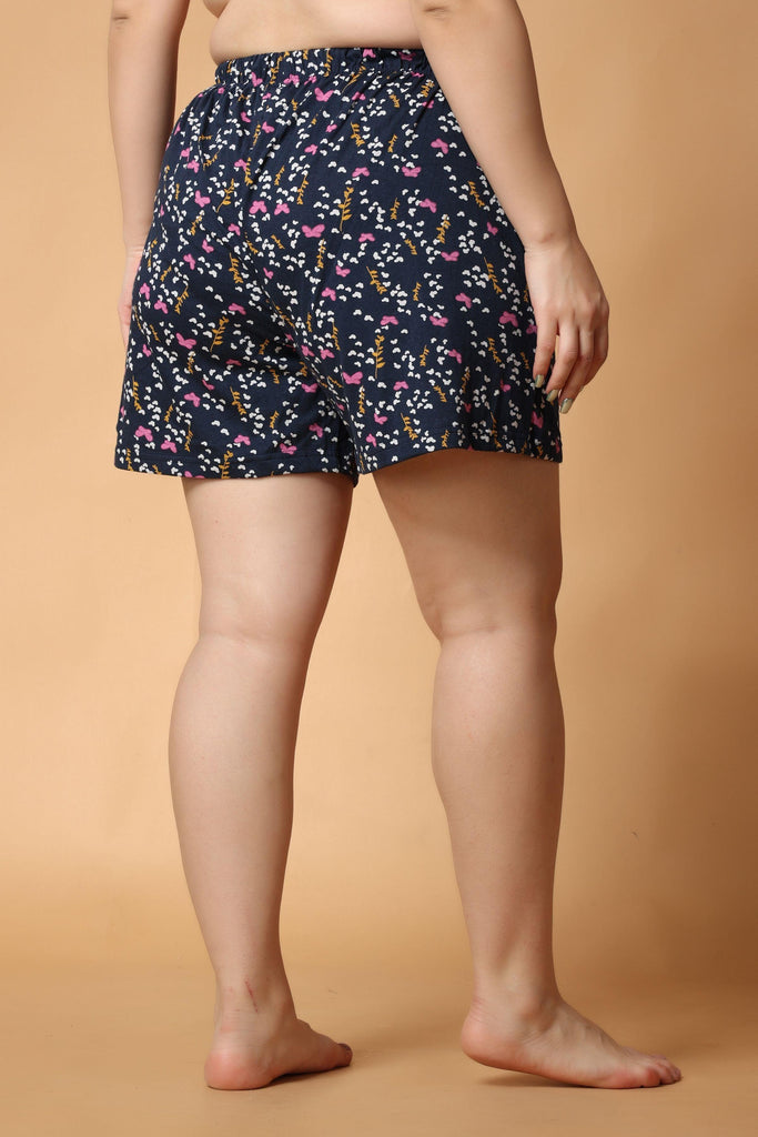 Model wearing Cotton Lycra Shorts with Pattern type: Butterfly Floral-6