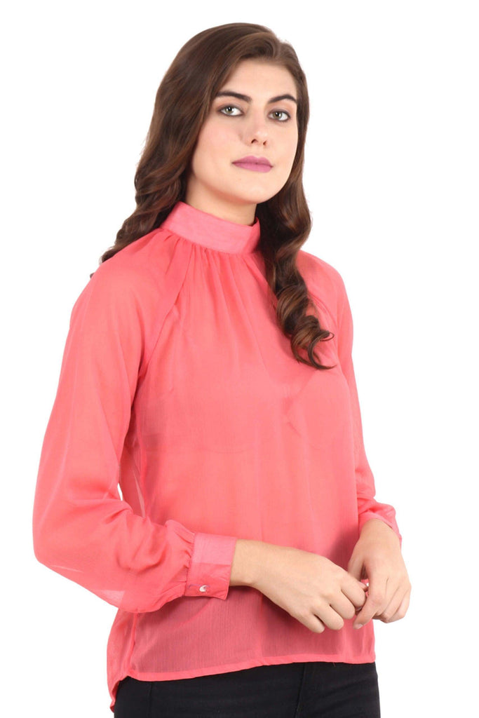 Model wearing Polyster Chiffon Top with Pattern type: Solid-6