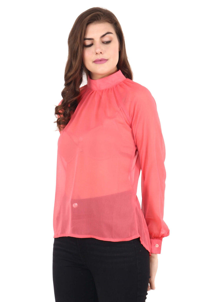 Model wearing Polyster Chiffon Top with Pattern type: Solid-9