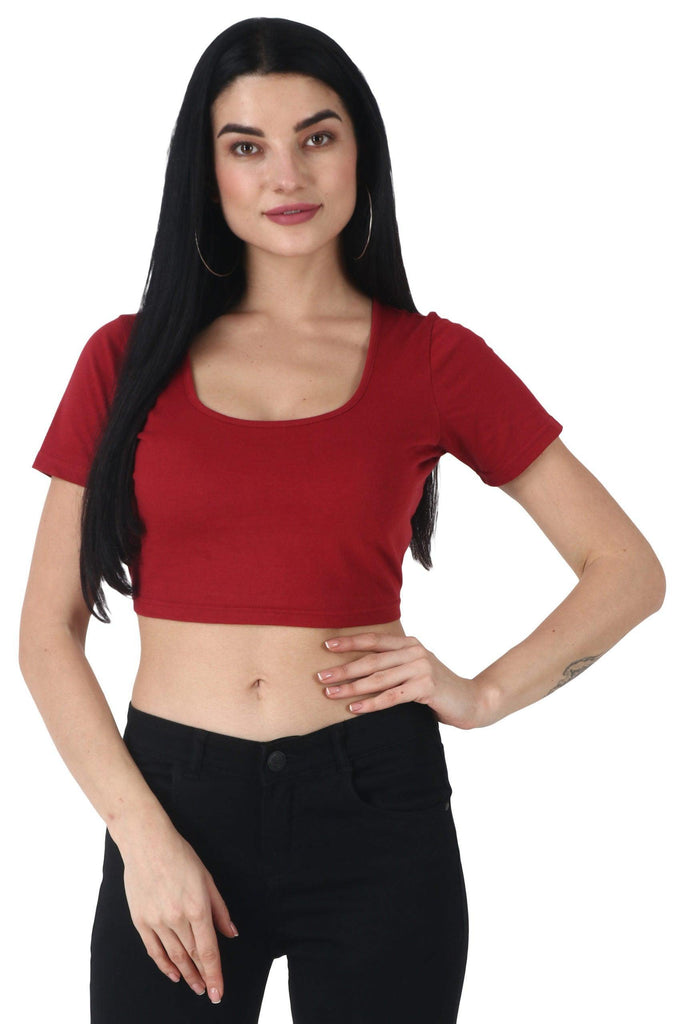 Model wearing Cotton Crop Top with Pattern type: Solid-18