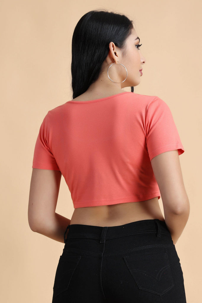 Model wearing Cotton Crop Top with Pattern type: Solid-22