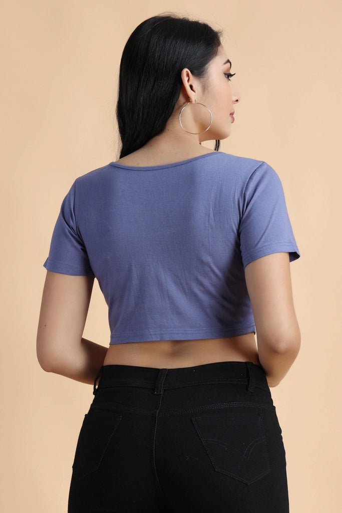 Model wearing Cotton Crop Top with Pattern type: Solid-57