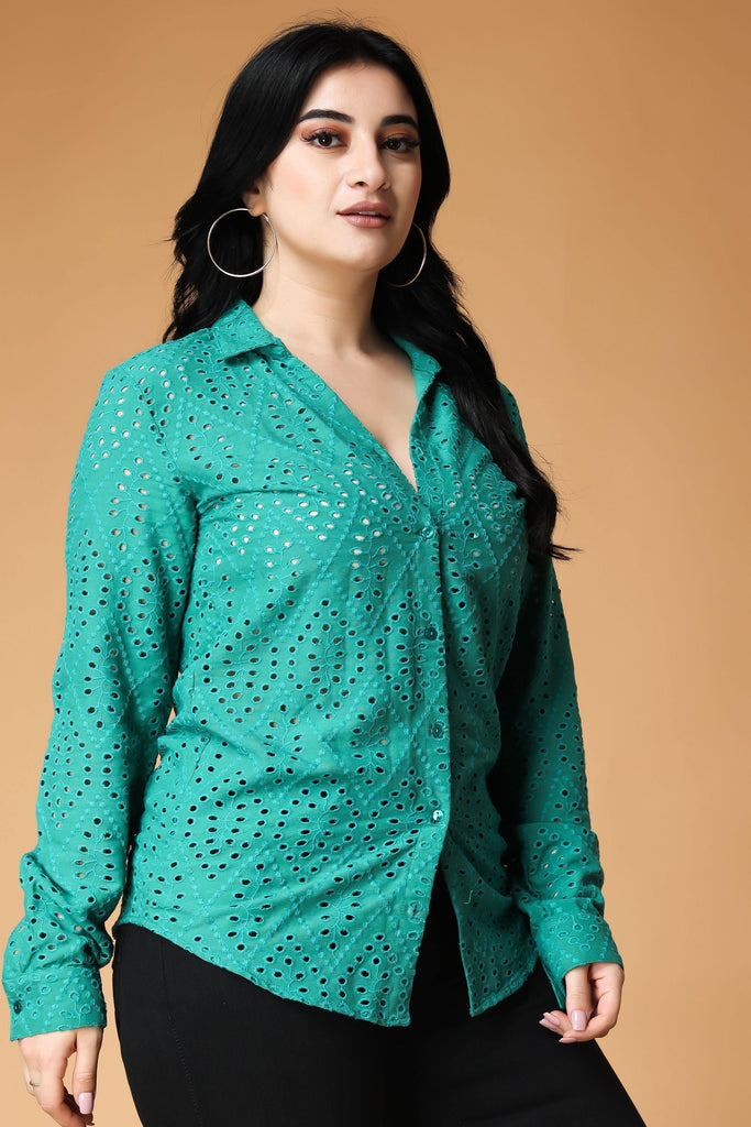 Model wearing Cotton Shirt with Pattern type: Solid-13