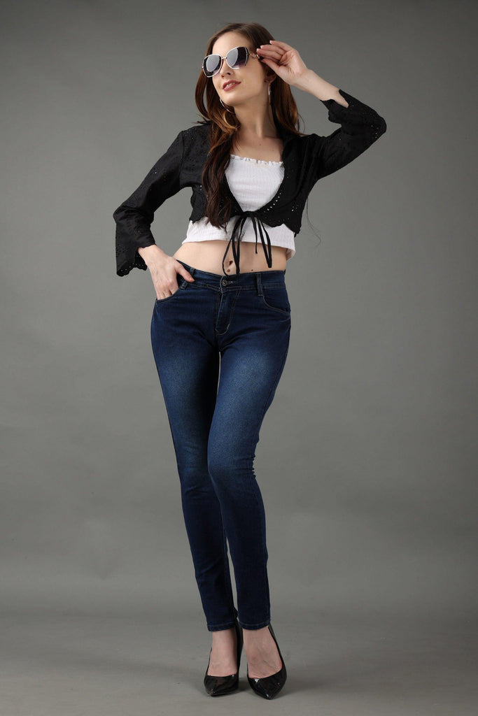 Model wearing Cotton Shrug with Pattern type: Solid-9