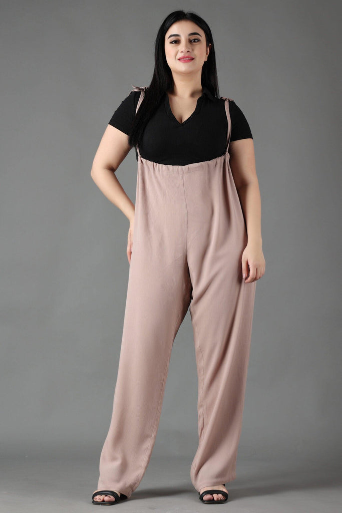 Model wearing Viscose Crepe Jumpsuit with Pattern type: Solid-5