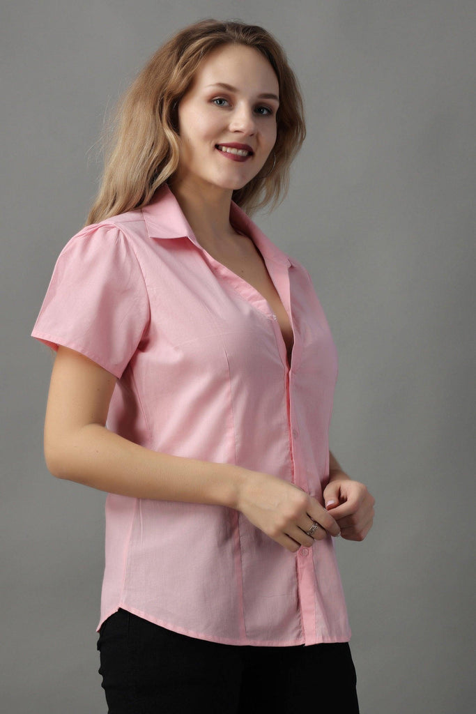 Model wearing Cotton Poplin Shirt with Pattern type: Solid-10