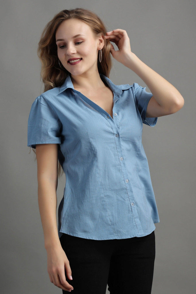 Model wearing Cotton Poplin Shirt with Pattern type: Solid-16
