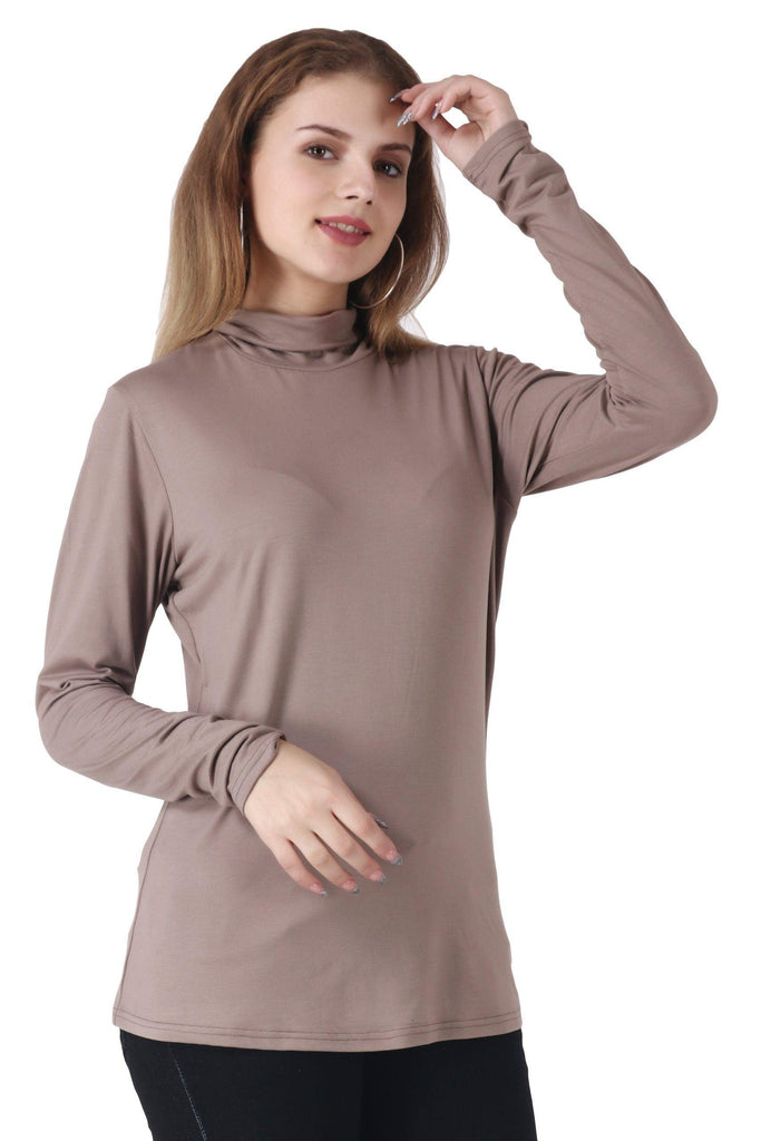 Model wearing Viscose Lycra Top with Pattern type: Solid-2