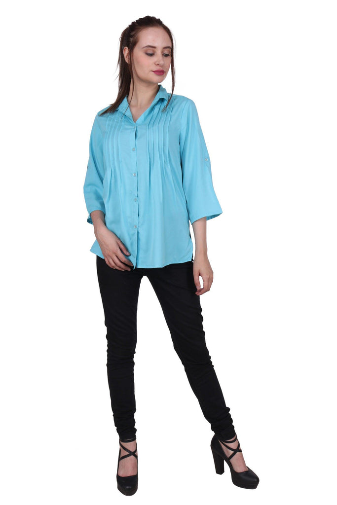 Model wearing Polyester Shirt with Pattern type: Solid-3