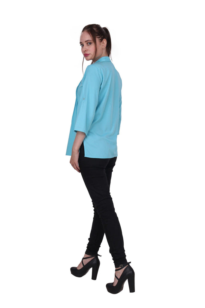 Model wearing Polyester Shirt with Pattern type: Solid-4