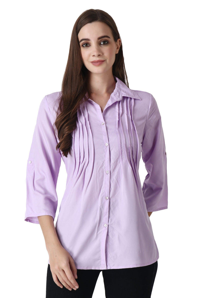 Model wearing Polyester Shirt with Pattern type: Solid-7