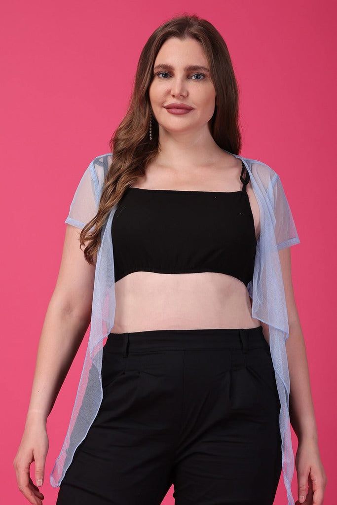 Model wearing Polyester Shrug with Pattern type: Solid-24