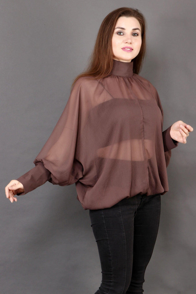 Model wearing Polyster Chiffon Top with Pattern type: Solid-11