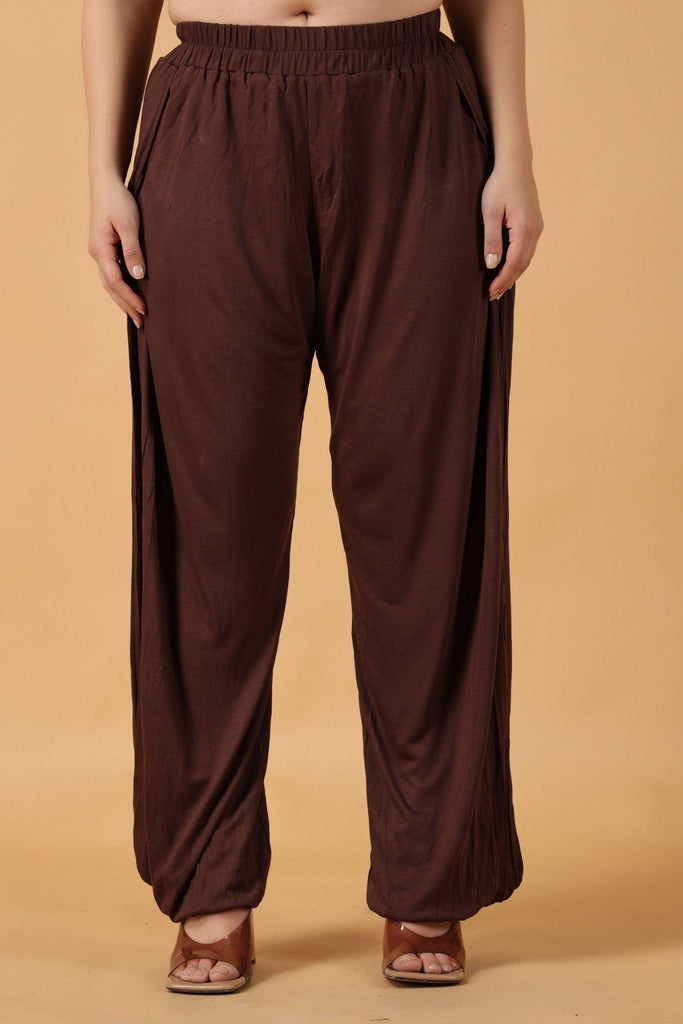 Model wearing Viscose Lycra Pyjamas with Pattern type: Solid-18