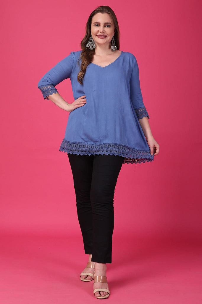 Model wearing Viscose Crepe Tunic with Pattern type: Solid-1