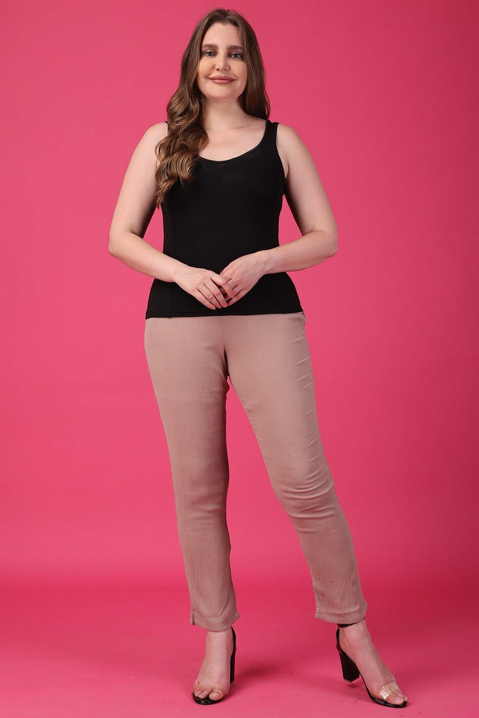 Model wearing Viscose Crepe Pant with Pattern type: Solid-1