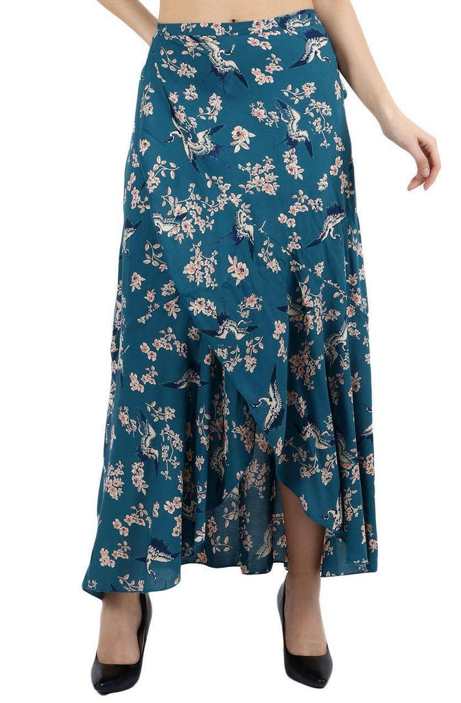 Model wearing Rayon Maxi Skirt with Pattern type: Floral-1