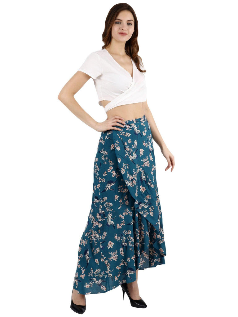 Model wearing Rayon Maxi Skirt with Pattern type: Floral-3
