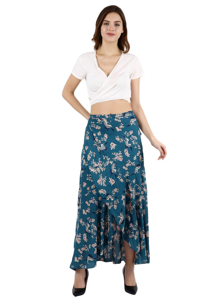 Model wearing Rayon Maxi Skirt with Pattern type: Floral-5