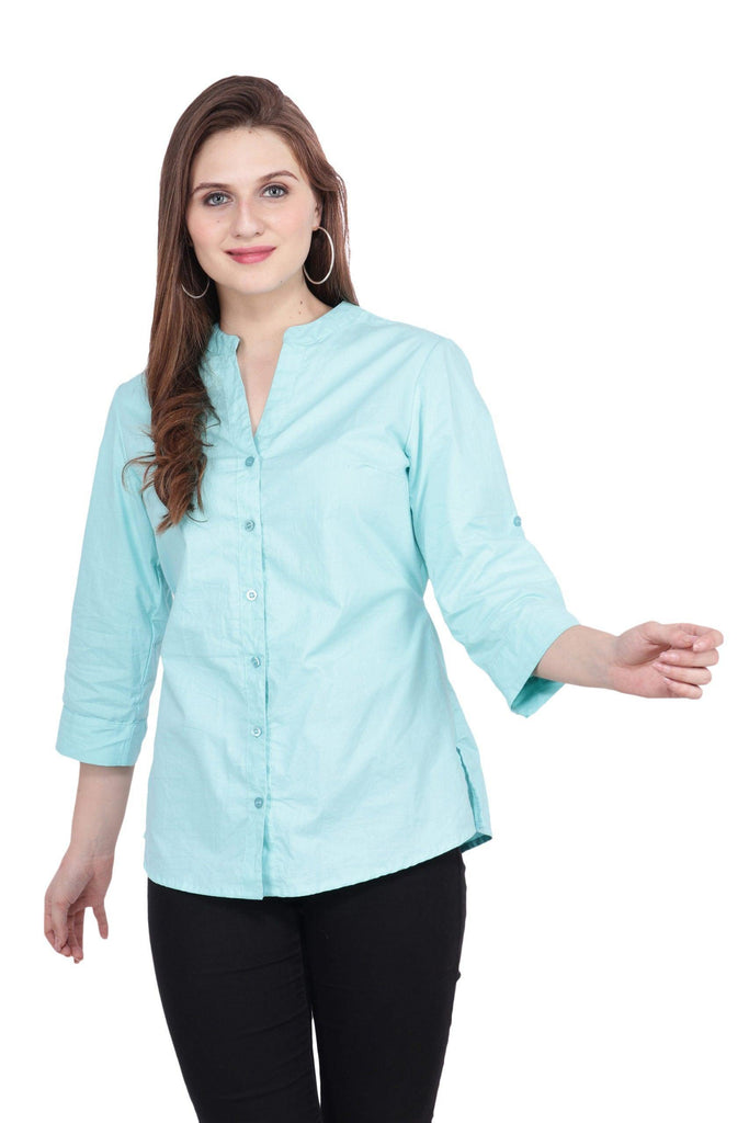 Model wearing Cotton Poplin Shirt with Pattern type: Solid-3