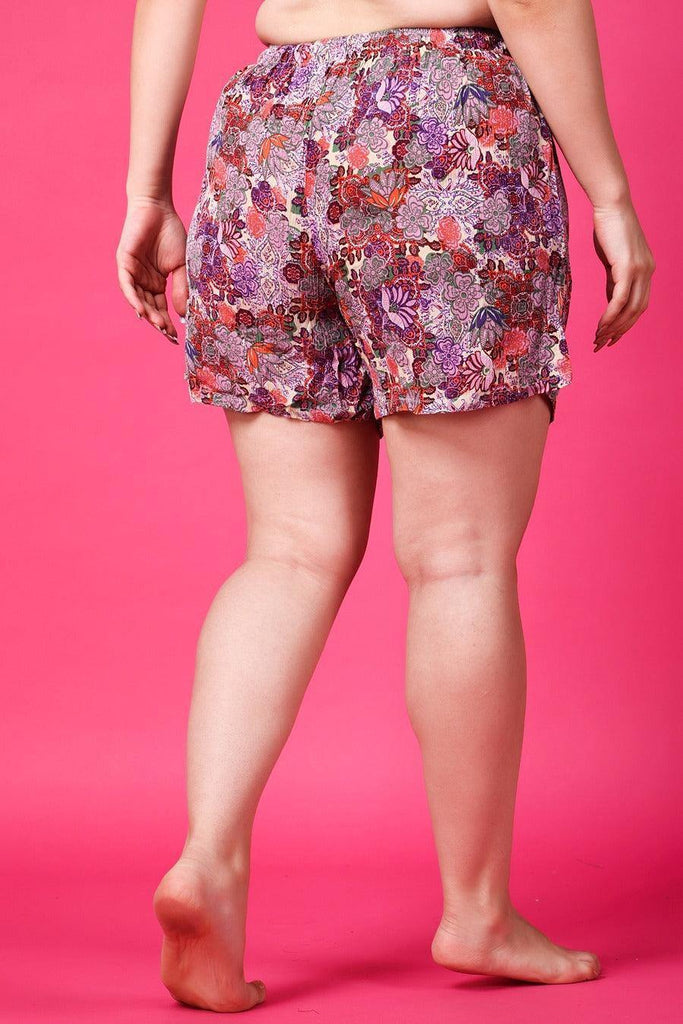 Model wearing Viscose Crepe Shorts with Pattern type: Floral-6