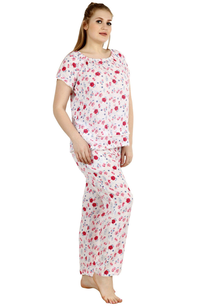 Model wearing Viscose Night Suit Set with Pattern type: Floral-5